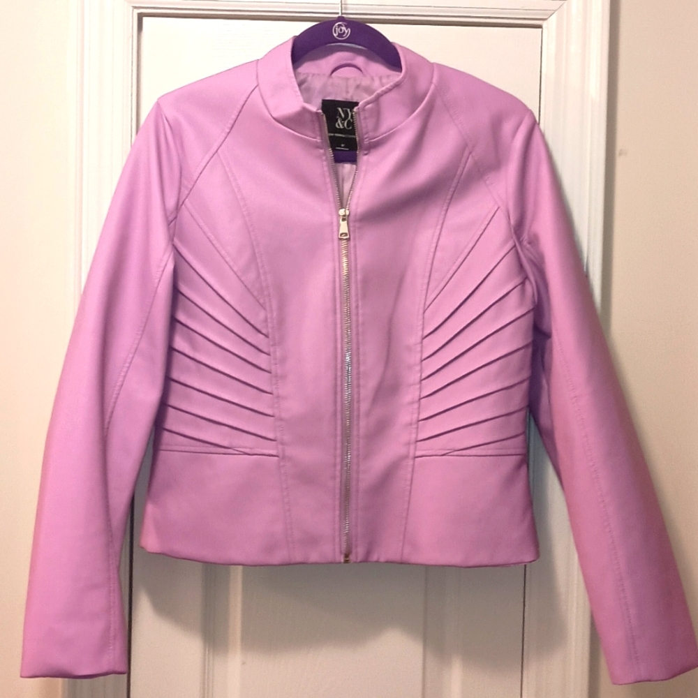 New York And Company Lavender Cropped Style Zip Up Jacket Med